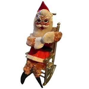 Vintage Santa Land Rocking Chair Santa Christmas Ornament Red Gold Mid Century